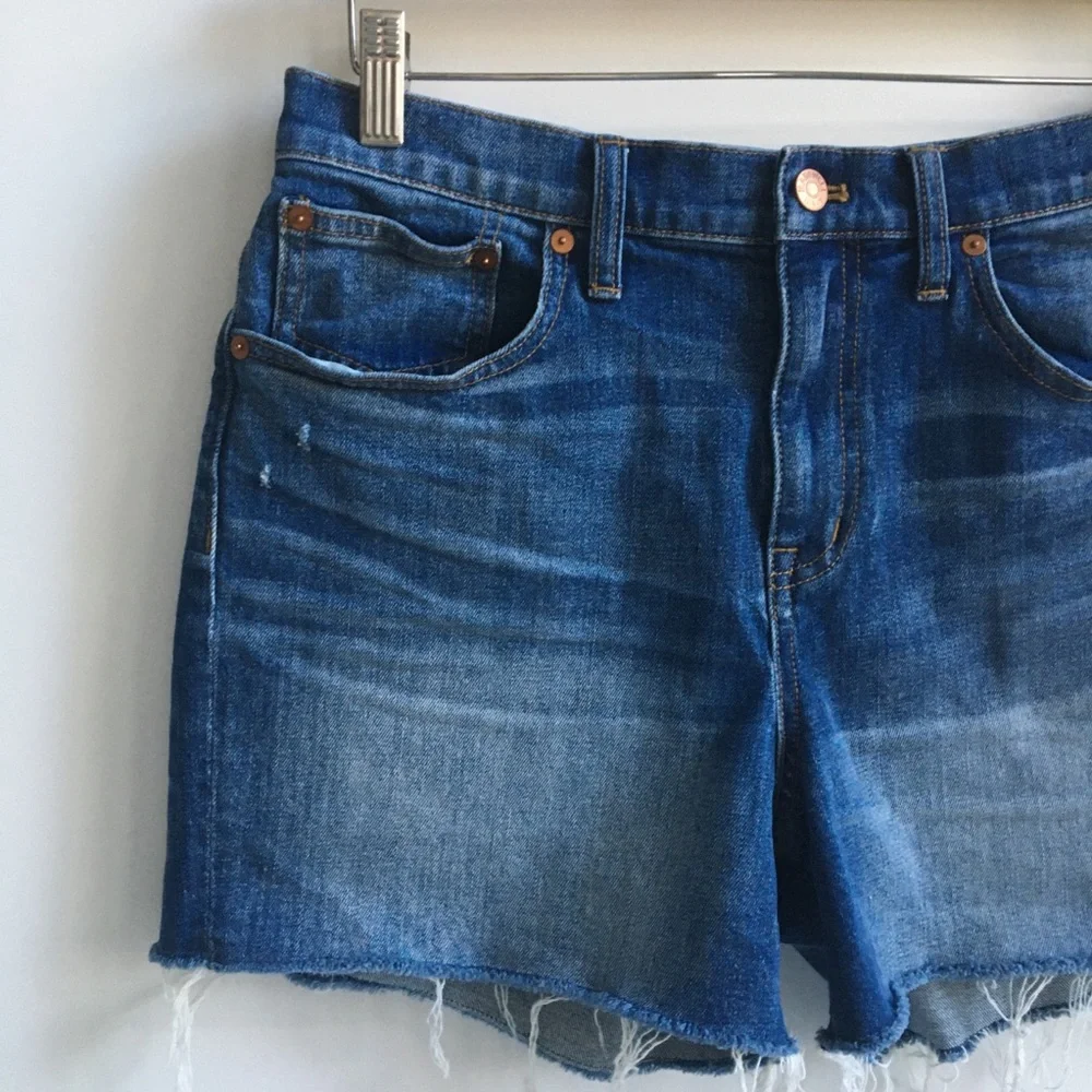 Madewell High Rise Blue Denim Jean Shorts Raw Hem Size 29